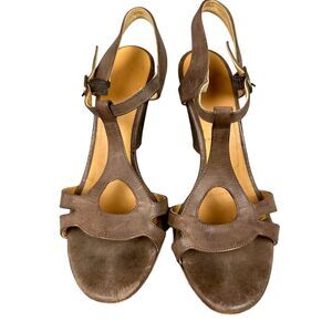 Coclico T-Strap Leather Sandals Womens 36 Brown Cutout Block Heel Spain